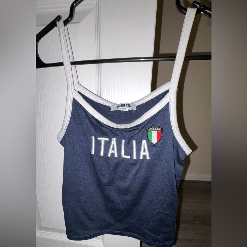 RSQ Navy and White Italia Tank Top